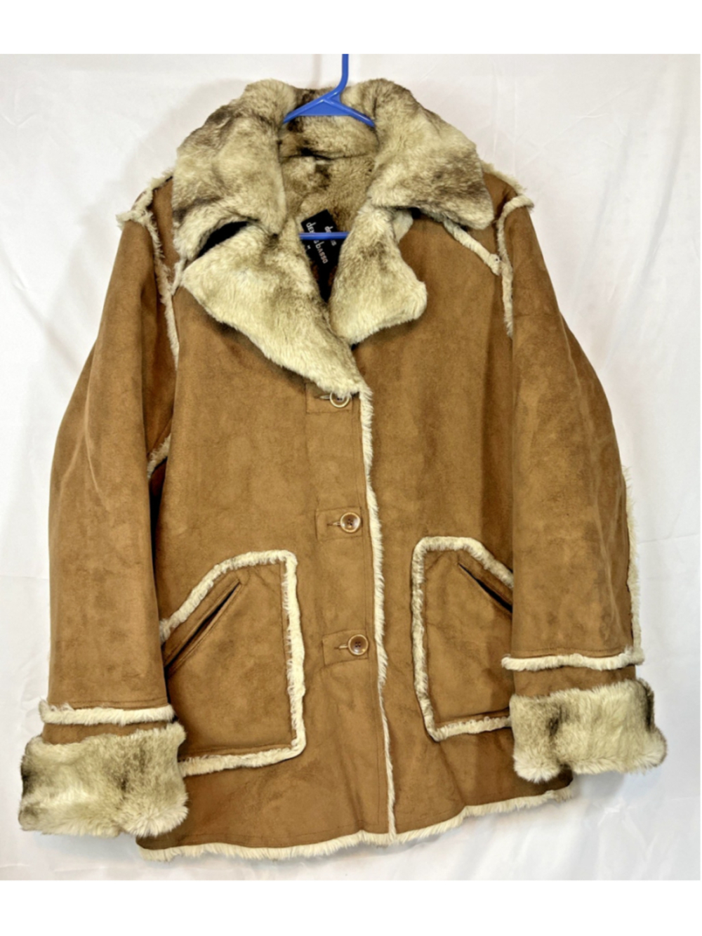 Dennis Basso Reversible Faux Shearling Suede Coat Hippie Jacket Boho Women M EUC